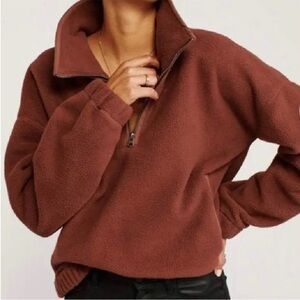 Abercrombie & Fitch X Large quarter zip fleece sweater oversized Rust Red